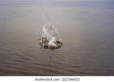 splashes of water from a stone thrown into the water