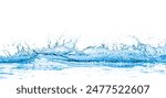 splashing blue water on white background - wide water splash