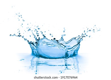 splashing blue water on white background
