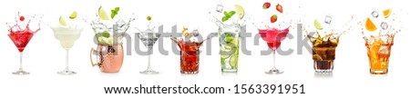 splashing cocktails collection isolated on white background	