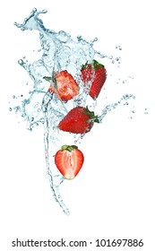 Splashing Strawberry Into A Water