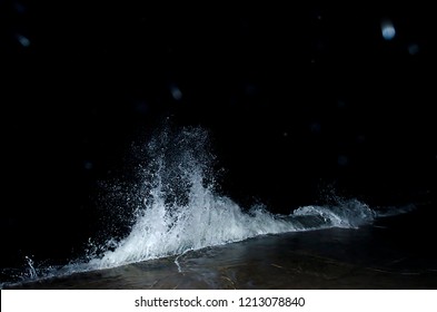 Splashing Wave On The Black Sea In The Night.