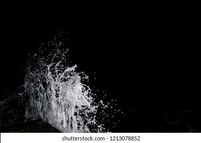 Splashing Wave On The Black Sea In The Night.