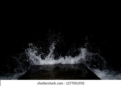 Splashing Wave On The Black Sea In The Night.