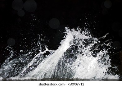 Splashing Wave On The Black Sea In The Night.