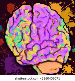 Splatter paint vector-style image of outline brain
