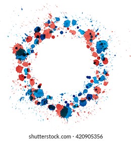 Splattered Watercolor Circle Border Blue And Red