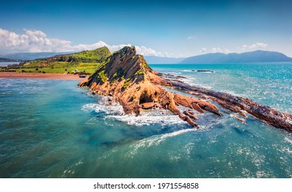 Splendid spring view from flying drone of Dalan and Voge hiking area. Colorful seascape of Adriatic sea. Majestic morning scene of Albania, Europe. Beauty of nature concept background.