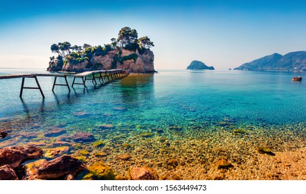 Splendid summer view of Cameo Island. Warm morning scene of Port Sostis, Zakinthos island, Greece, Europe. Beauty of nature concept background. - Shutterstock ID 1563449473