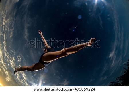 Similar – Image, Stock Photo Handstand on the sea Jump