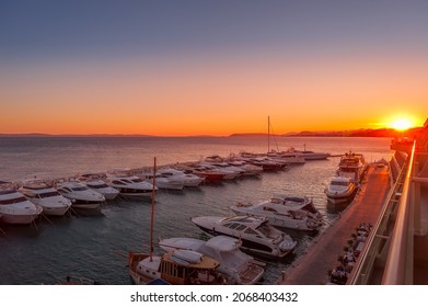 Split, Croatia, July 26, 2010, View Of The Split Marina At Sunset