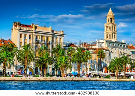 Split, Croatia. Split, Croatia (region of Dalmatia). UNESCO World Heritage Site. Diocletian Palace and Mosor mountains in background.