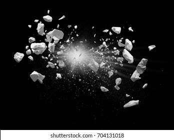 split debris caused by explosion against black background - Shutterstock ID 704131018