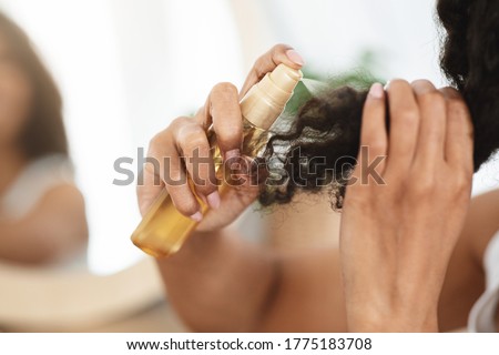 Similar – Image, Stock Photo Unrecognizable curly haired woman admiring mountains