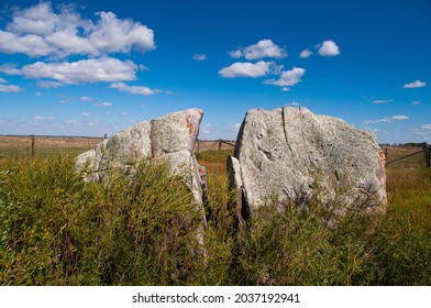 A Split Glacial Rock In The Prairies Of Southern Alberta 