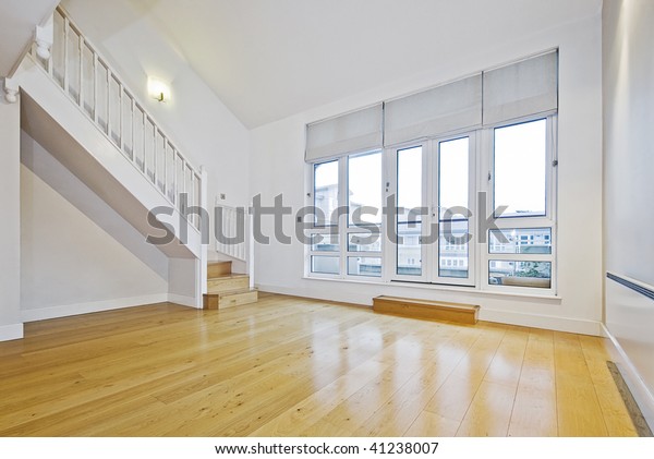 Split Level Living Room Wooden Staircase