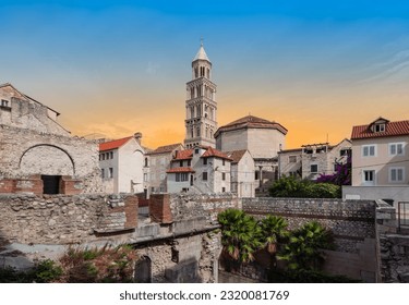 Split old town at sunset, Dalmatia region of Croatia.