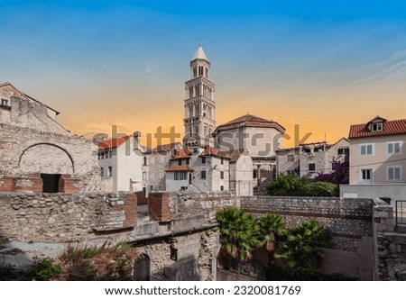 Split old town at sunset, Dalmatia region of Croatia.