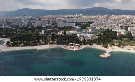 Split Radisson Blu beach, Croatia. Aerial View - Drone Shot, Coast .