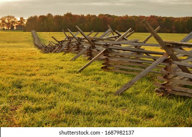 Split rail fence in an autumn meadow at Gettysburg National Military Park, Pennsylvania, USA