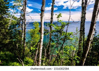 Split Rock Light House On Minnesota North Shore Scenic Drive: Birch Trees Overlooking Lake Superior