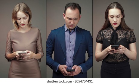 Split Screen Photo Of Business People With Smartphone