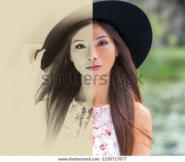 Split Screen Sepia Black White Color Stock Photo Edit Now 1230717877