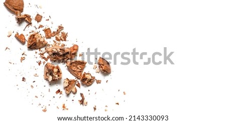 Split walnut with a crushed shell and a broken nut.