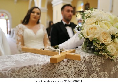 Split,Croatia,17.06.2022
Marriage, Vow On The Cross, Newlyweds And A Catholic Priest