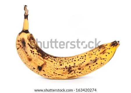 The spoiled banana on a white background