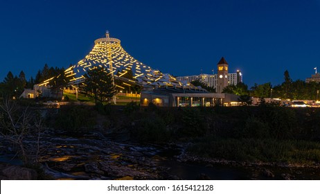 Spokane Washington City Skyline At Dusk