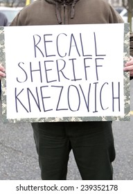 Spokane, Washington USA - December 20, 2014. A Close Up Of A Sign Calling For A Recall Of Spokane, County Sheriff.