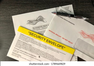 Spokane, WA/USA - August 2020: Official Ballot And Security Envelope For Voting By Mail