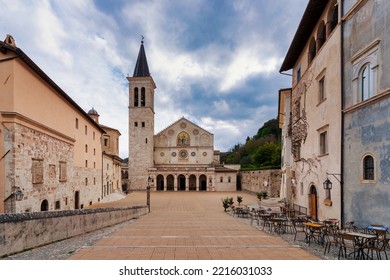 Spoleto Cathedral And Duomo Square. Spoleto, Umbria, Italy.