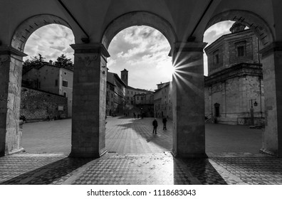 Spoleto, Italy - 23 March 2018 - The historic center of the charming medieval village in Umbria region with the famous Duomo church