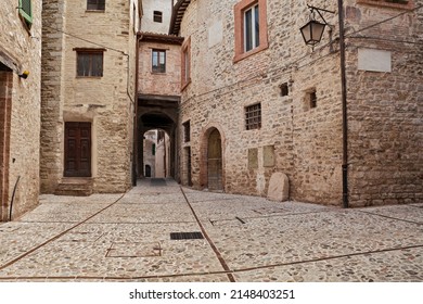 Spoleto, Perugia, Umbria, Italy: small square in the old town of the picturesque ancient Italian city  - Shutterstock ID 2148403251