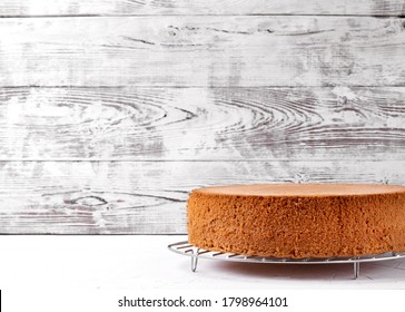 Sponge Cake Cooling Down On The Pastry Lattice Against The White Background