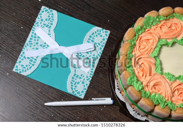 Sponge Cake Cream Cheese Decorated Savoiardi Stock Photo Edit Now