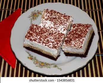 Sponge Cake Slice With Chestnut Cream.