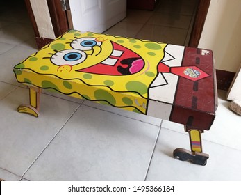 SpongeBob SquarePants is being turned into a folding table in the city of Sumbawa, West Nusa Tenggara, Indonesia, on September 4, 2019