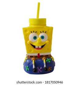 Spongebob Squarepants Universal Studios drink cup with straw isolated on white background