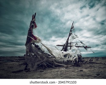 Spookly Shipwreck on Bombay Beach of the Salton Sea California