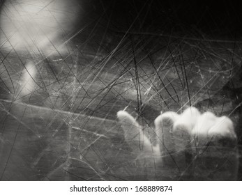 Spooky Blurry Human Face Behind Dusty Scratched Glass