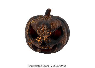 Spooky cracked face of halloween pumpkin on white background - Powered by Shutterstock