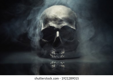 Spooky Dark Black Skull Aginast Dark Background