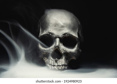 Spooky Dark Black Skull Aginast Dark Background