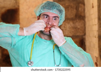 Spooky Doctor With Stitched Mouth
