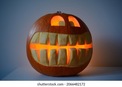 Spooky Halloween Pumpkin, Jack-O'-Lantern With A Toothy Grin