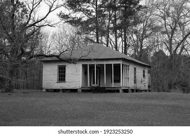 Spooky Rundown Abandoned Deserted Old Southern Swamp House Shack In Black And White