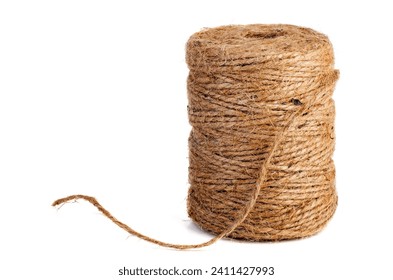 Spool of jute thread isolated on white background